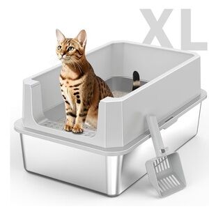 Extra Large Gray Cat Litter Box with Scoop